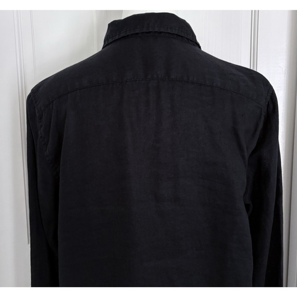 Garnet Hill Black Easy Linen Tunic Top Sz M Long Sleeve Button Up Minimalist - Picture 9 of 15